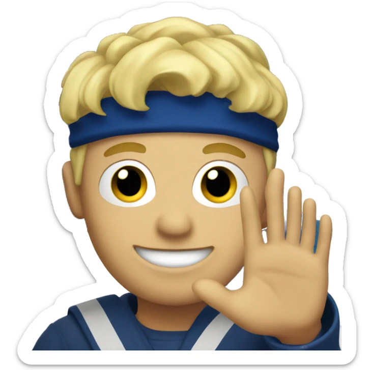 Male with blonde hair waving hand to say hello with a Scotland flag in the background  sticker