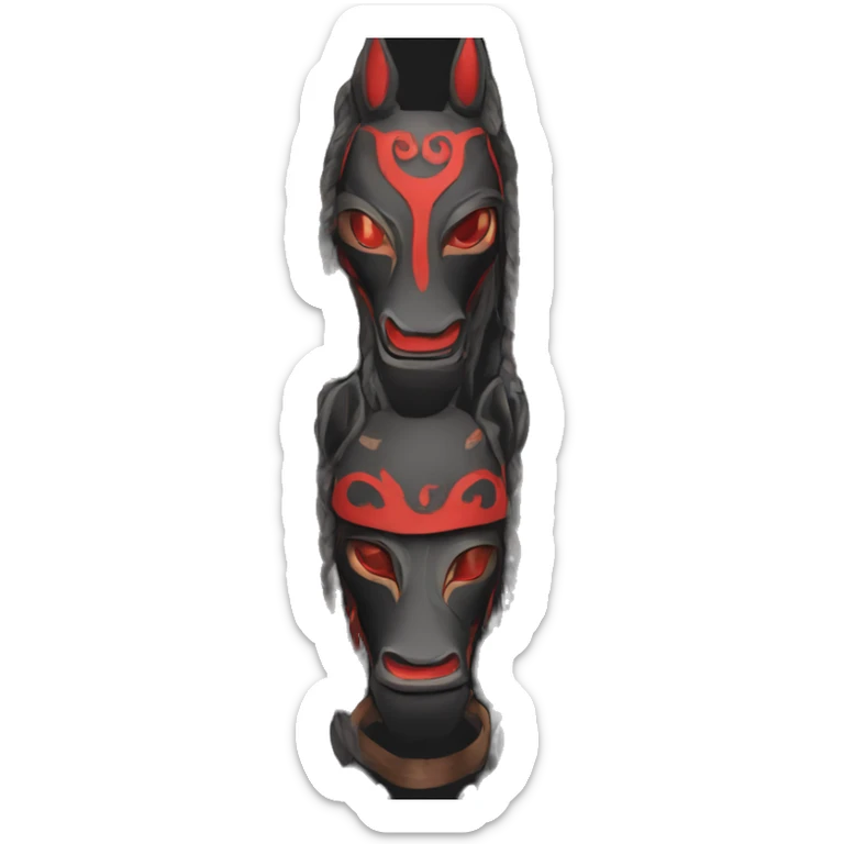 Black mask of a horse with red vertical turned eyes in a tribal style sticker