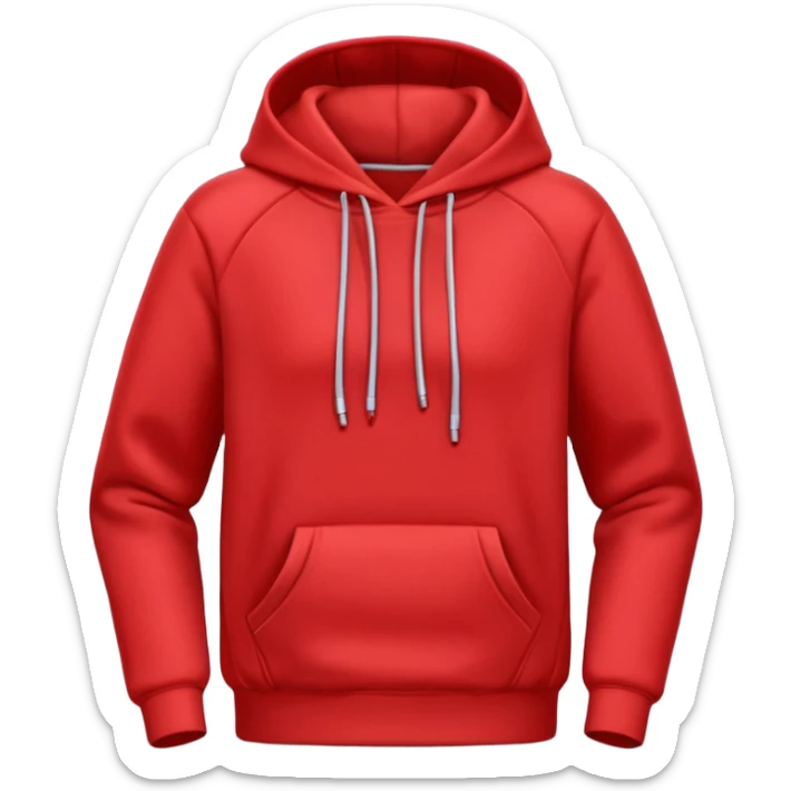 A 3D cartoon red hoodie with soft folds, drawstrings, and a casual fit, isolated plain background. plain , no texture. sticker
