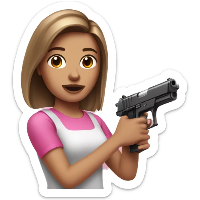 White Girl brown hair hand pink nails holding pink gun sticker