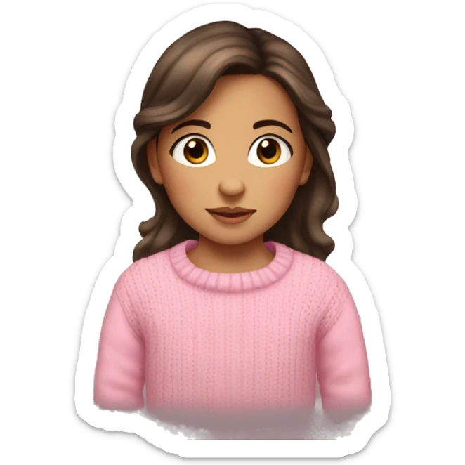 toddler girl, hispanic, long brown hair, brown eyes, pink sweater, winter sticker