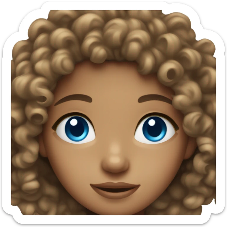 Brunette curly haired girl with light tanned skin and blue eyes sticker