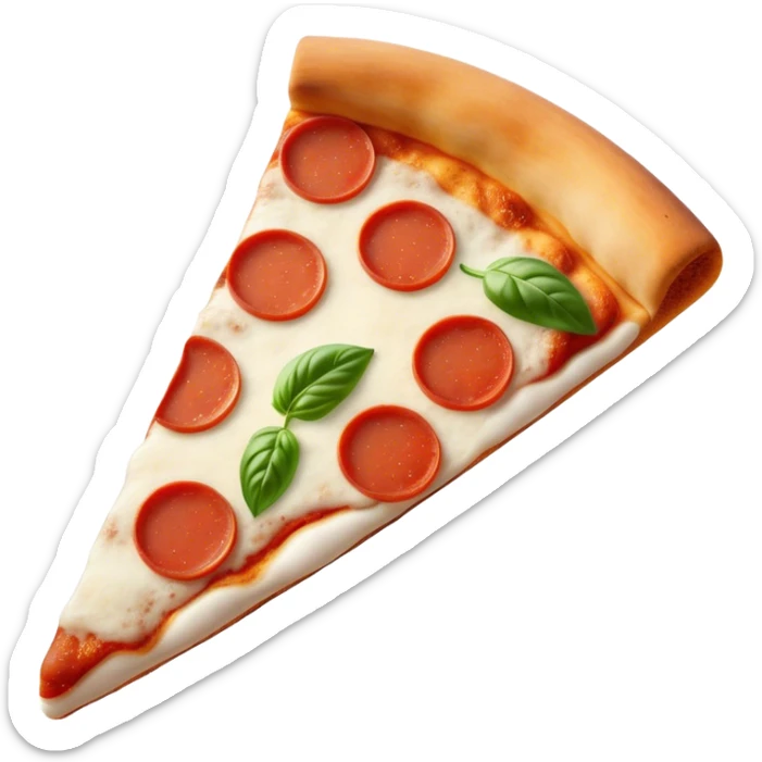 Pizza Napoletana Cinematic Realistic Pizza Napoletana Dish Emoji, depicted as a delicious slice of Neapolitan pizza with a thin, crispy crust, fresh tomato sauce, mozzarella, and basil, rendered with mouth-watering textures and vibrant, warm lighting. sticker