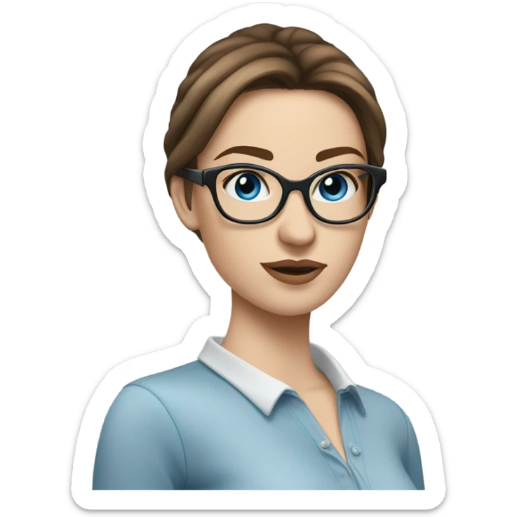 Real Photo of pale beautiful model, straight brown hair up, glasses and blue eyes  sticker