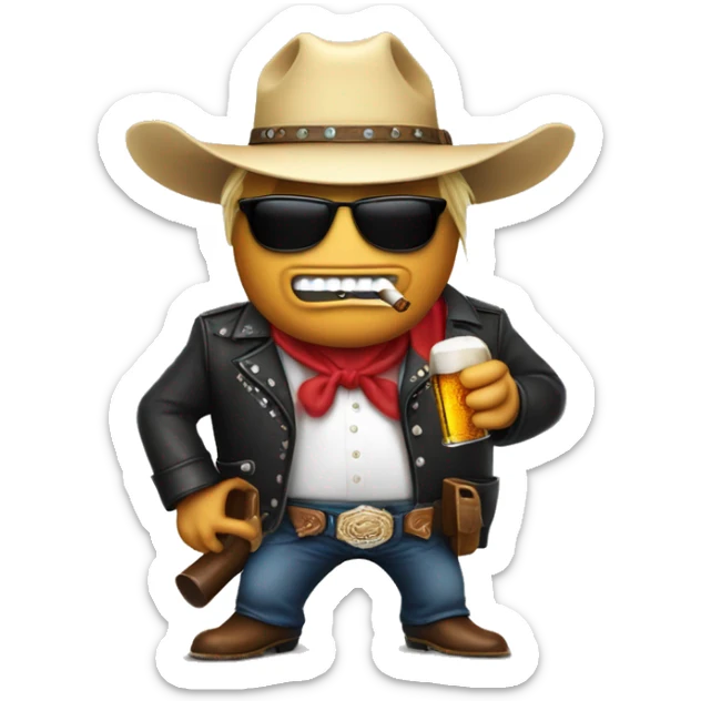 Donald trump in a cowboy hat smoking a cigar with a gun on his back and sunglasses on with a bottle of beer in his hand  sticker