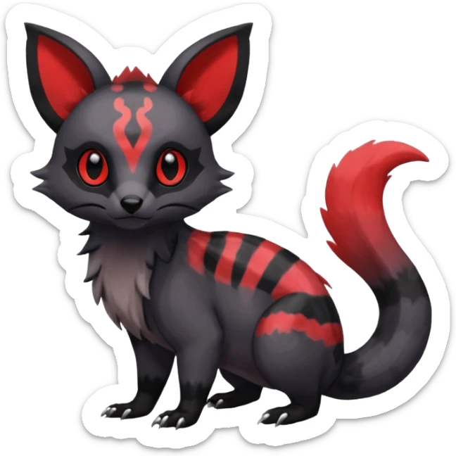 Rare exotic cute epic aesthetic gothic colorful Salandit-Eevee-Civet-species-Fakemon-hybrid-creature, with markings, full body sticker