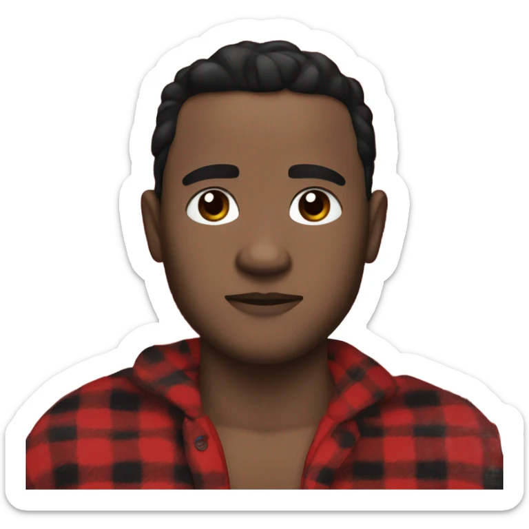 White Man with black hair and brown eyes wearing red and black buffalo plaid pjs sticker