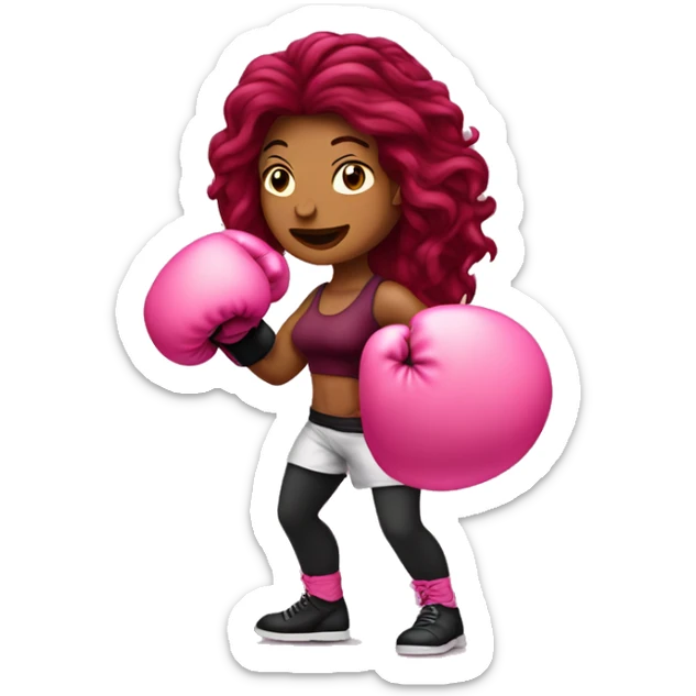 Beautiful tattooed  burgundy long haired woman boxing with pink gloves sticker