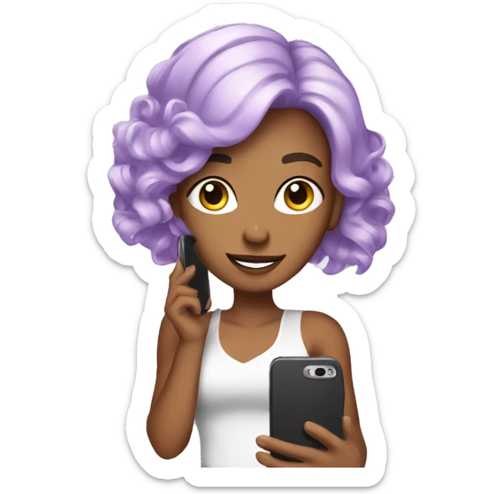 A pretty woman with lavender hair is taking a picture with her cell phone. sticker