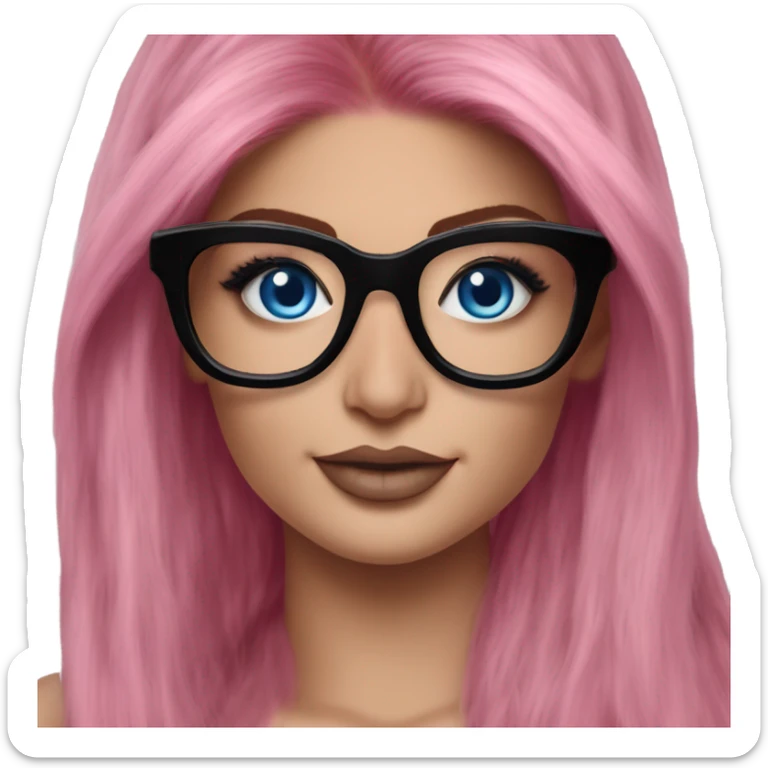 Photo Realistic kylie jenner stylish pink hair BLUE eyes and glasses happy  sticker