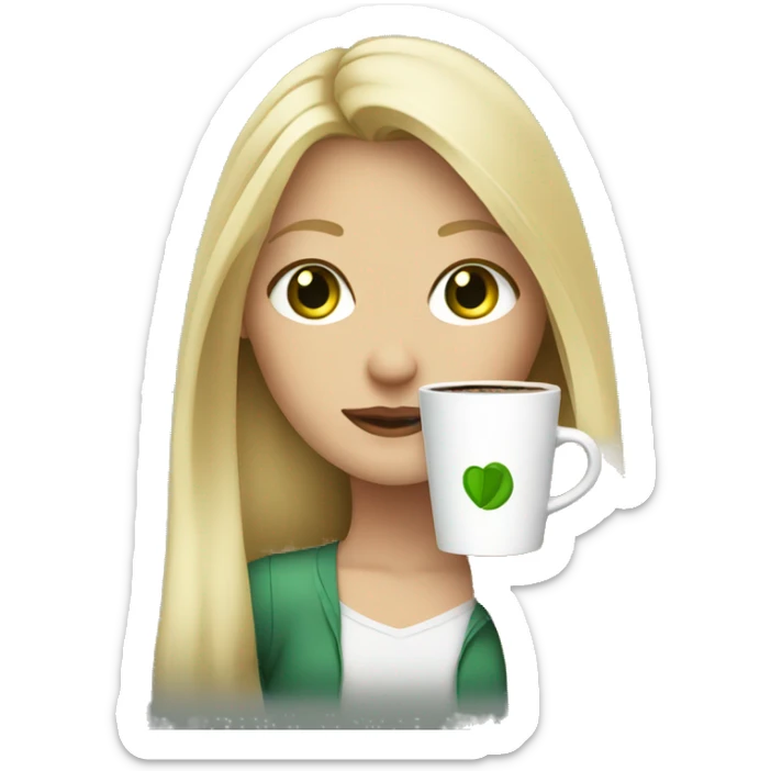 long blonde hair green eyed girl holding coffee sticker