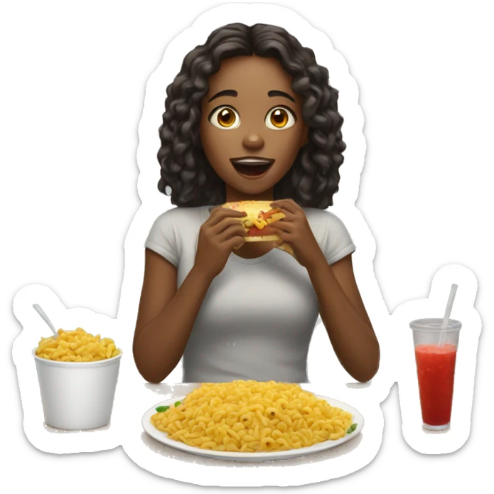 girl eating a lot of food sticker