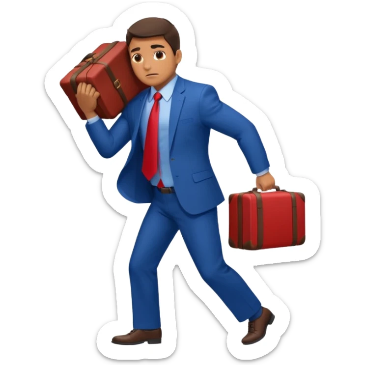 business man in a blue suit and red tie carry heavy weight on his shoulders sticker