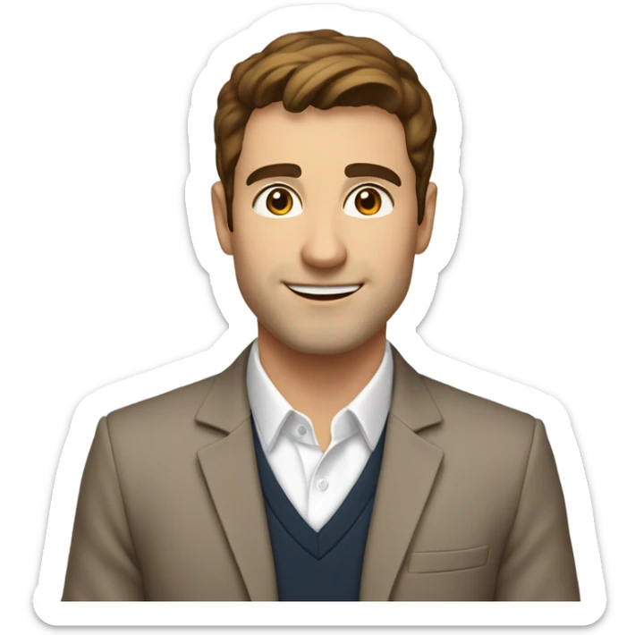 man, in smart casual, 30 y.o., business, short brown hair, white, brown eyes and eyebrows  sticker