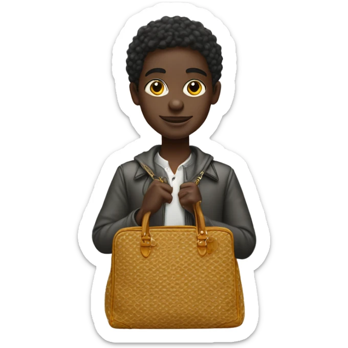 A young darkskinned person with a Goyard bag full of money  sticker