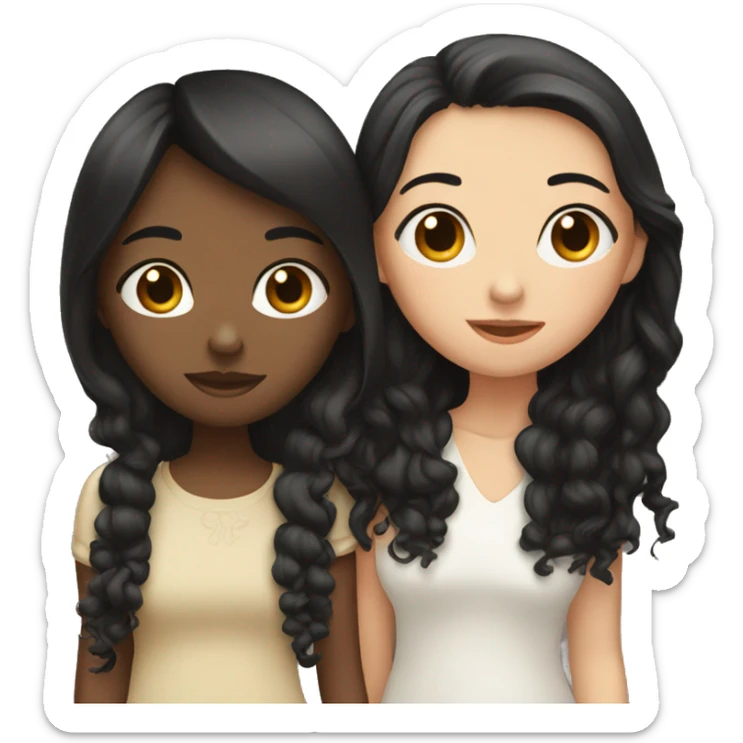 Two girls kissing. One is white with long black straight hair. One is white with short brown curly hair.  sticker
