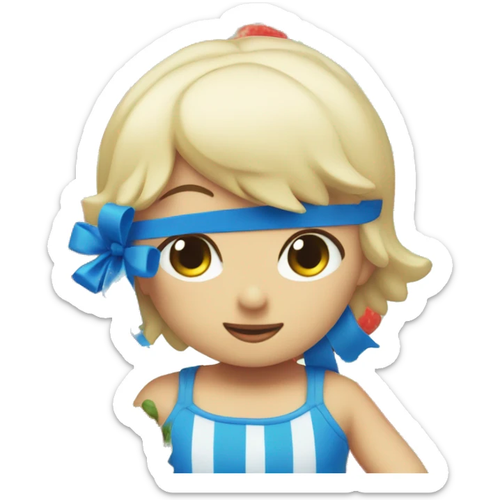 Blue ribbon on top of a strawberry sonny angel sticker