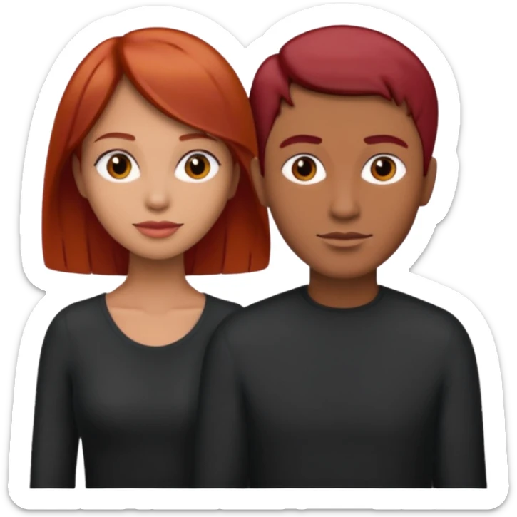 Mujer flaca con cabello mediano color rojo color de piel media, hombre de color medio moreno con cabello color negro, flaco sticker