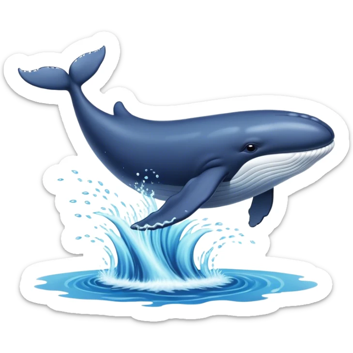 Whale jumpn in the ocean,  surrounded by water, clean background water rising from back  sticker