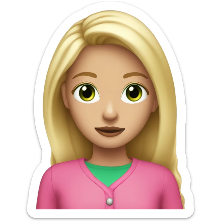 blonde hair down green eye girl standing with pink long sleeves sticker