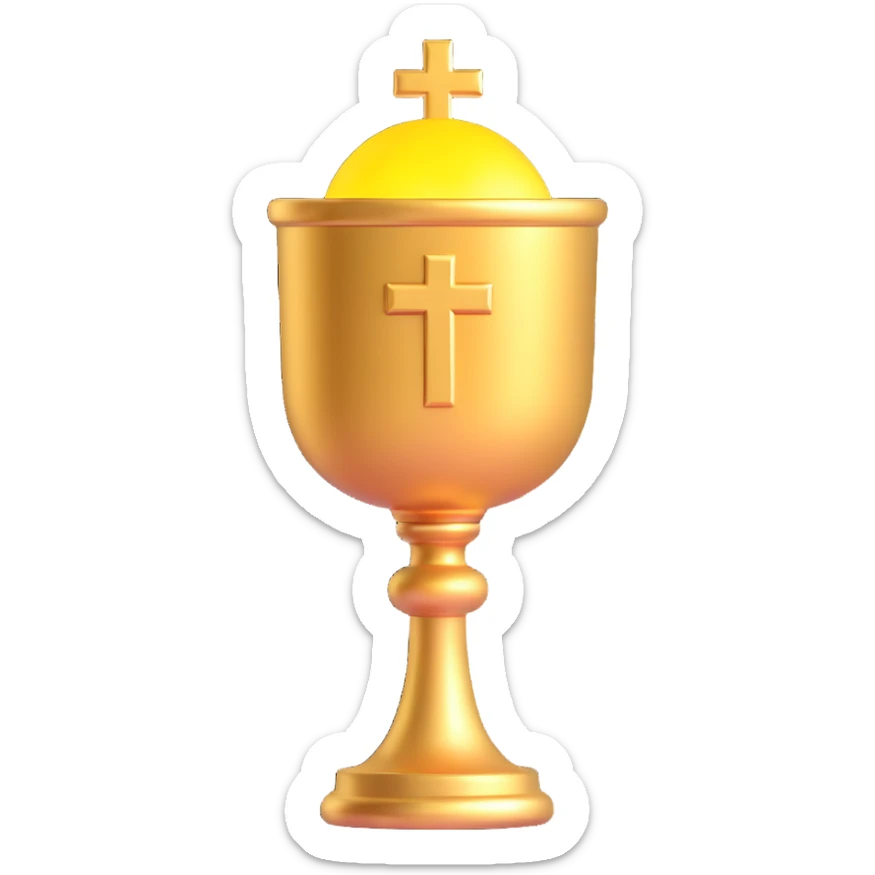 Add a golden cross to the holy grail, keep the 3D emoji style and mystical aura, no background. sticker