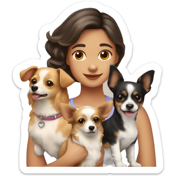 Girl with 3 dogs: chihuahua, corgi and poodle sticker