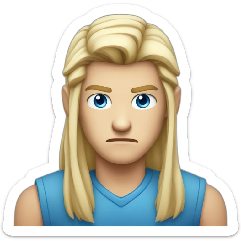blue-eyed male angry frowning teenager long straight blond hair sticker