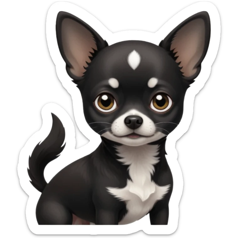 Very Dark black Chihuahua with white markings On the neck In Telegram style sticker