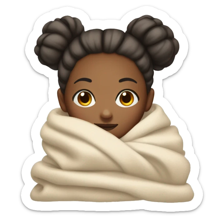 Girl with her hair in a bun snuggled up in a blanket with her eyes closed sticker