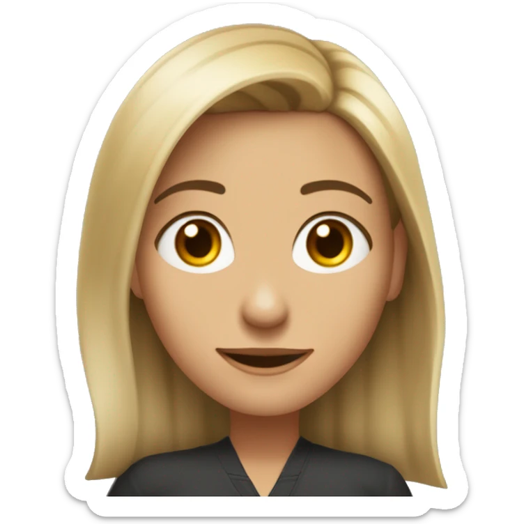 Una profesora morena con el pelo largo un septum de aro finito y una sonrisa saludando sticker