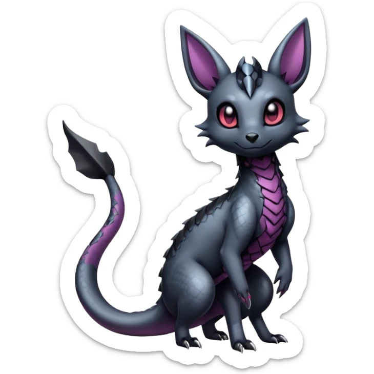 Shiny Dark Cute Majestic Sophisticated Modern Gothic Gloomy Futuristic Scaly Cyber-Salandit-Umbreon-Delcatty-Hybrid (Full body) sticker