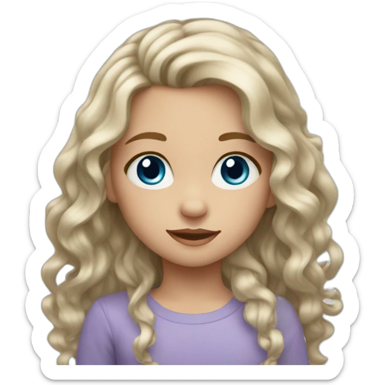 white little girl blue eyes long wavy hair sticker