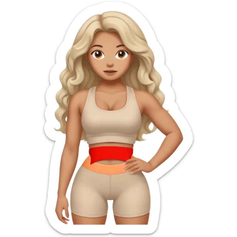 Create dream body girl with big glute and small waist and wavy curl long hair with pastel beige gym clothes  sticker