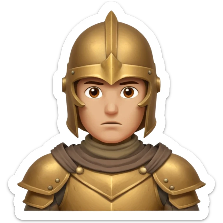 armored desert guardian portrait, head and shoulders only, bronze helmet, desert cape collar, battle-worn armor, strong expression, 3D cartoon, mobile game icon style, clean background, no text, no watermark
 sticker