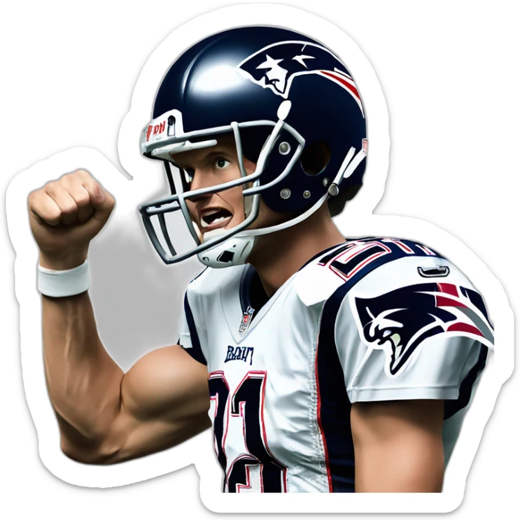 Tom brady with his football helmet on pumping his fist and yelling Let's Fucking Go sticker