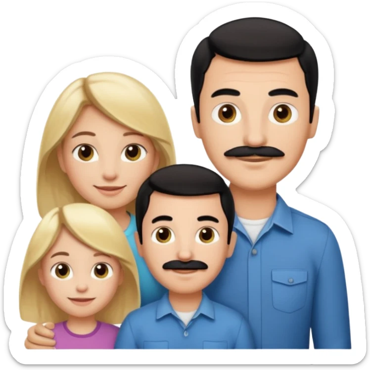 Family of 5: Mom, dad, 2 boys, one girl. Kids have blonde hair. Mom has light brown hair. Dad has black hair with mustache. sticker