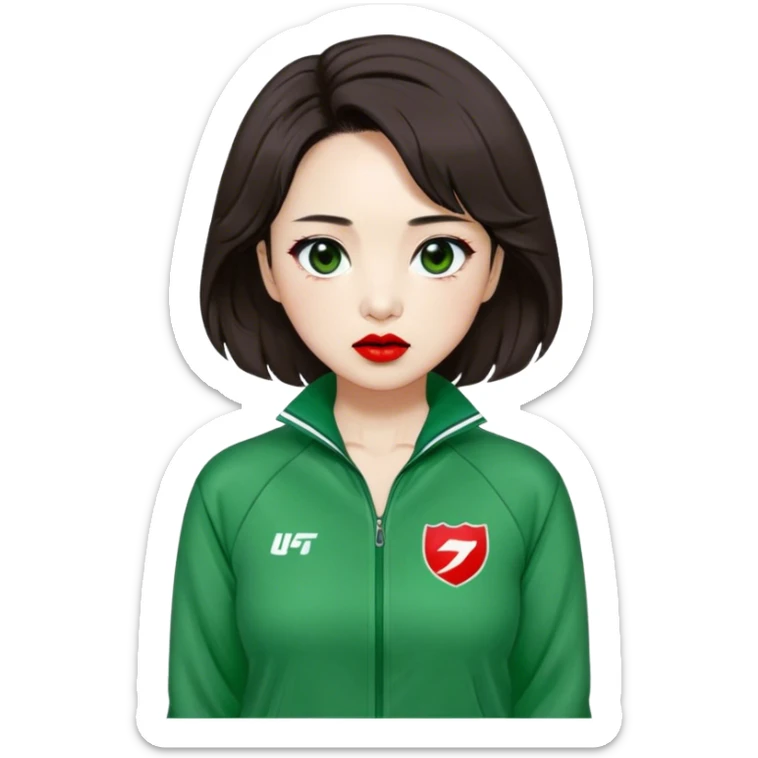 Han Mi-nyeo : Age: Late 60s
Appearance: A crazy woman with many wrinkles face, very messy dark brown hair and dramatic red lipstick.
Outfit: Green player tracksuit sticker