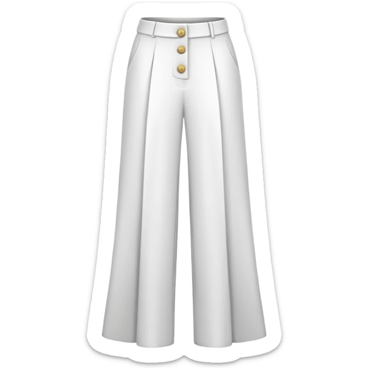 only the white palazzo pants garment, moderate wide leg dress pants, formal with button, isolated flat lay, no human, no model, just the clothing item on white background sticker