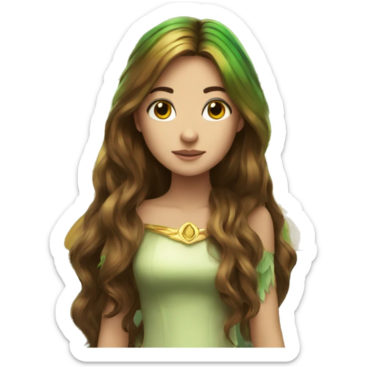 Beautiful, fairy, gold, brown, dark green, green, long hair, big wings sticker