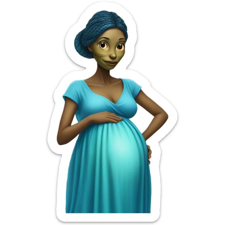 Pregnant Reptilian alien woman, full body in blue dress sticker