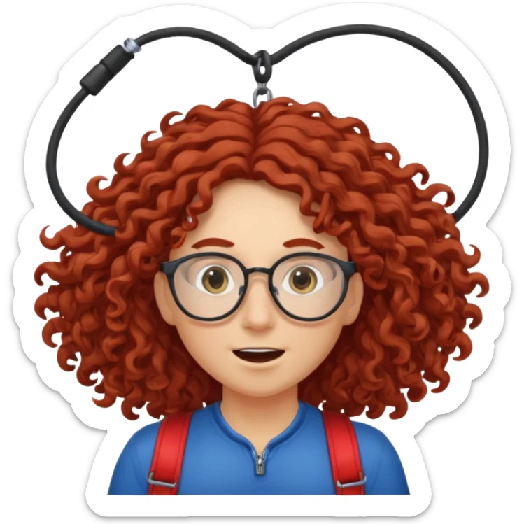 bungee jumping face only with hair flying red long curly hair and glassess sticker