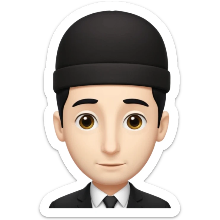 jewish man with a black kippah, black hair, very large nose, wearing a black suit with a white shirt, and has peyot hairstyle sticker