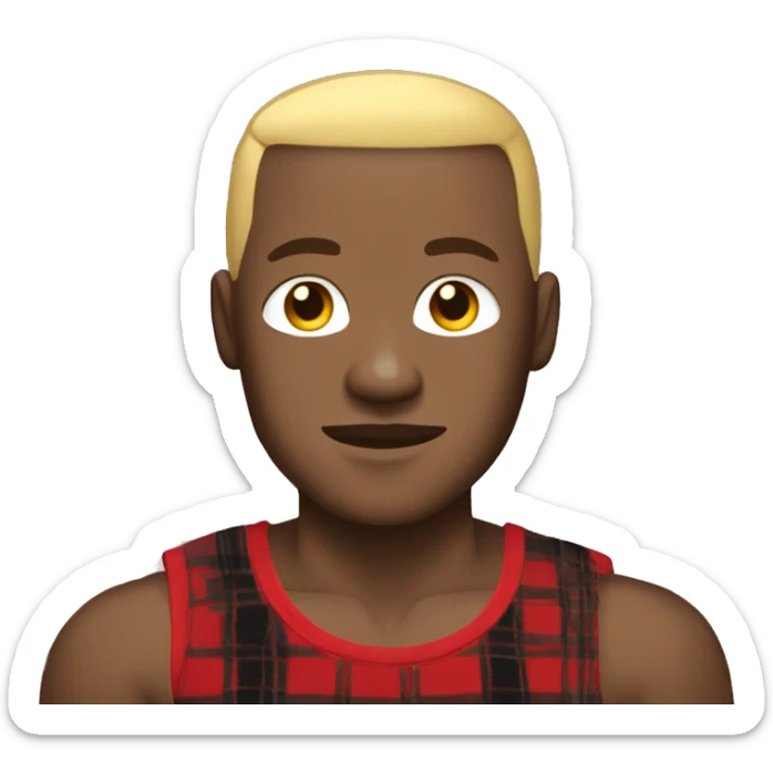 Black Filipino man with blonde buzzcut wearing a black tank top and red plaid pajama pants and muscles  sticker