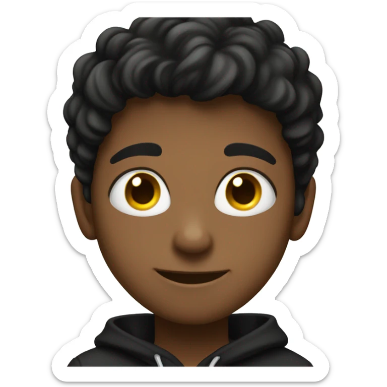 smiling boy in black hoodie and eyes looking to the phone sticker