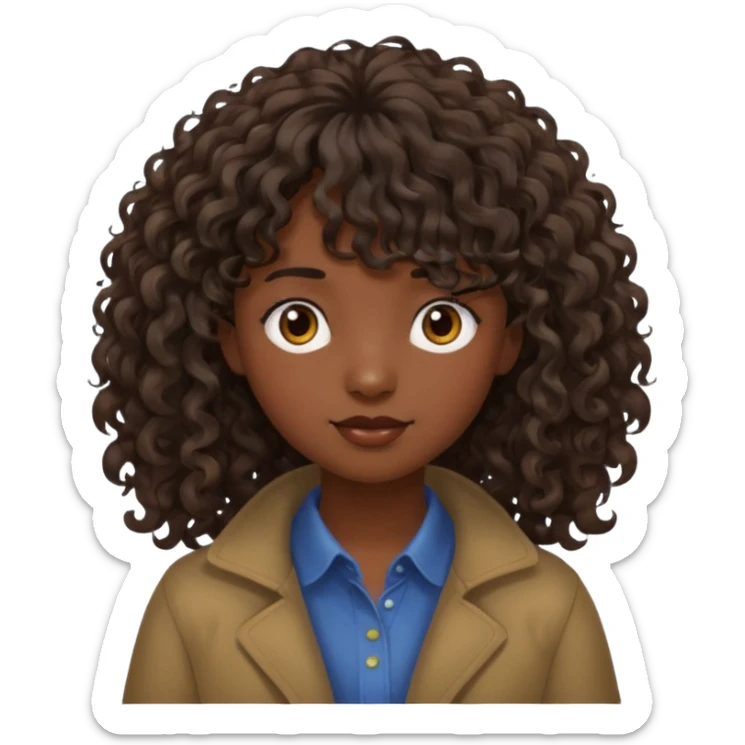 Fais la frange plus tordu la peau plus foncé et les cheveux bruns et bien plus long mais avec les cheveux bouclés  fais la peau un peu plus foncée et la frange vrm pas droite pas égal  et les cheveux tres long sticker