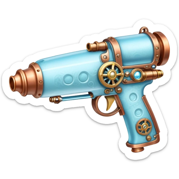 steampunk freeze raygun with brass and copper details and icy blue highlights sticker