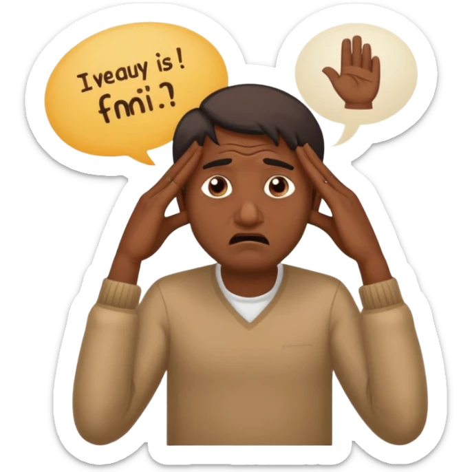 A caricature-style sticker of an Indian man facepalming with frustration but still looking humorous. Add text: ‘Seriously??’ sticker