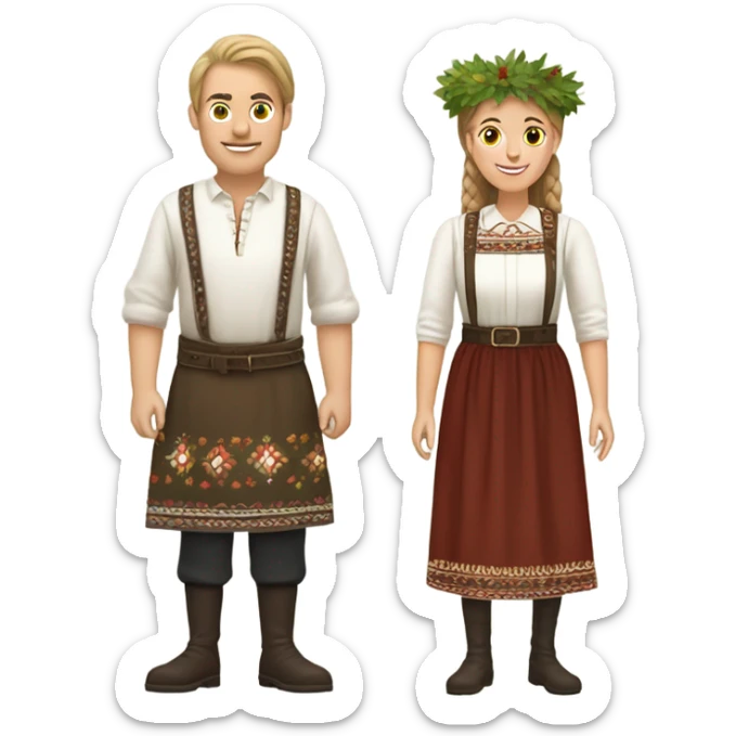 Make a festive tradition latvian man and woman with a oak and birch leaf crown  sticker