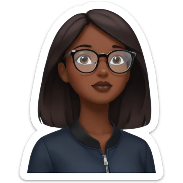 extreme closeup Photo of a beautifull woman with dark hairs and dark uotfit looking up (like villain), orange background, minimalistic, glasses with contrast reflection of blue sky and white clouds  sticker