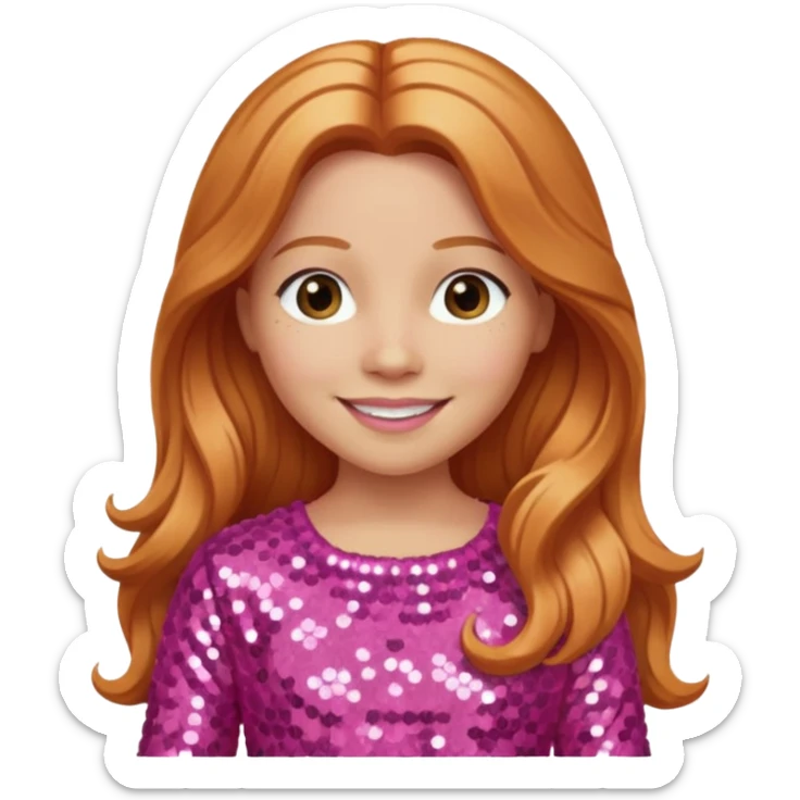 Carrie White with light skin, long reddish blonde hair, pink sequin outfit sticker